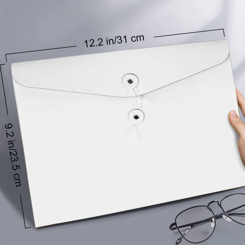 VANRA Kraft String Envelope File Folder Project Pockets File Jacket Document Organizer Flat-No Expansion A4 Letter Size (White, Pack of 5) - Image 2